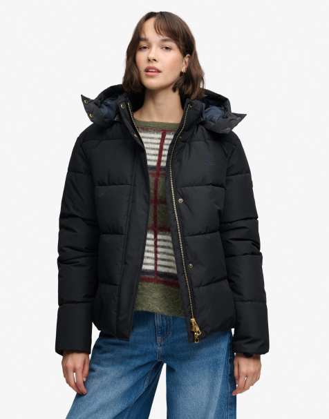 Superdry Premium hooded puffer jacket in black - view 1