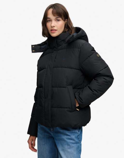 Superdry Premium hooded puffer jacket in black, 4 of 7