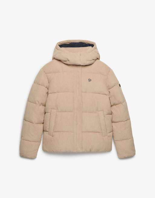 Superdry Premium Kapuzen-Cord-Pufferjacke in Räucherbraun, 6 von 6