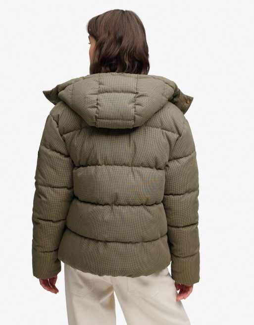 Superdry Premium Kapuzen-Steppjacke mit Karomuster in Braun Heritage Check, 6 von 7
