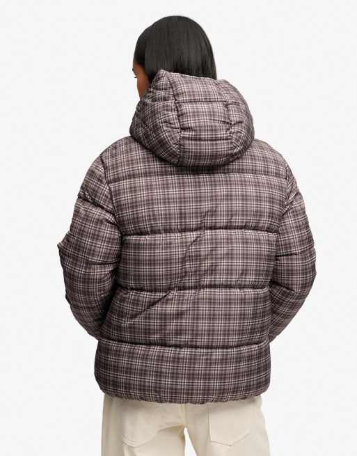 Superdry Premium karierte Steppjacke mit Print in Kastanienbraun, 5 von 6