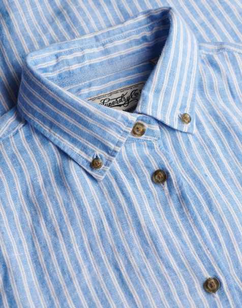 Superdry Premium Leinen-Hemd mit Knopfleiste und schmaler Passform in klassischem Blau mit Streifen - view 1