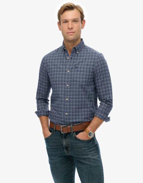 Superdry – Premium – Oxford-Hemd in Lauren-Marineblau mit kleinem Gitter-Karomuster mit Schatteneffekt - view 1