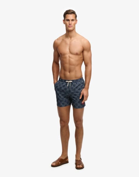 Superdry Premium printed 15-inch swim shorts in sashiko atlantic navy - view 1