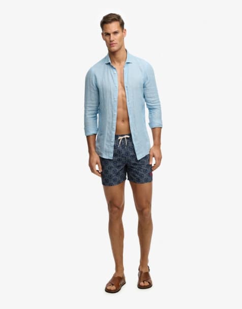 Superdry Premium printed 15-inch swim shorts in sashiko atlantic navy