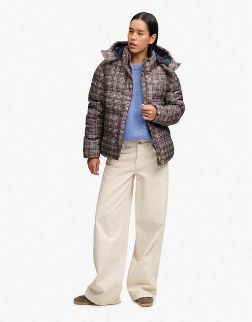 Superdry Premium printed check puffer jacket in chestnut brown check, 4 of 6