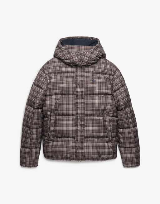 Superdry Premium printed check puffer jacket in chestnut brown check, 6 of 6