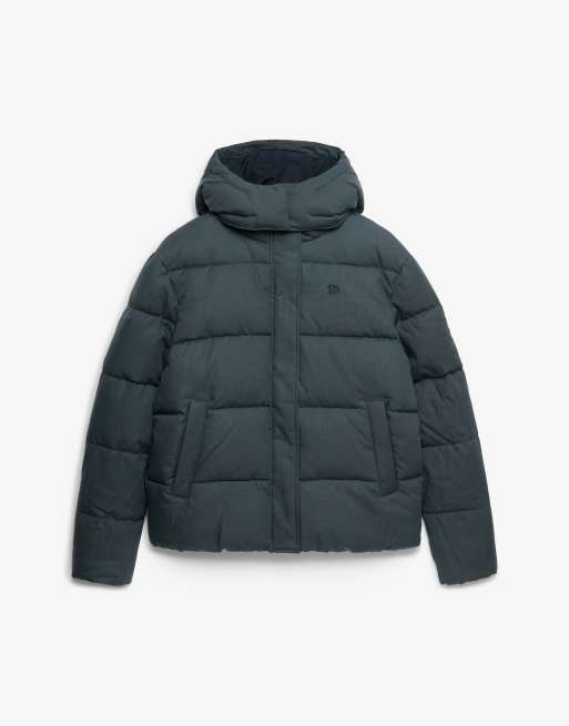 Superdry Premium Steppjacke mit Kapuze und Karomuster in Oliv/Marineblau, 6 von 6