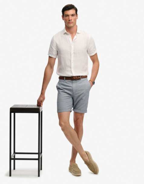 Superdry Premium textured chino shorts in blue houndstooth - view 1