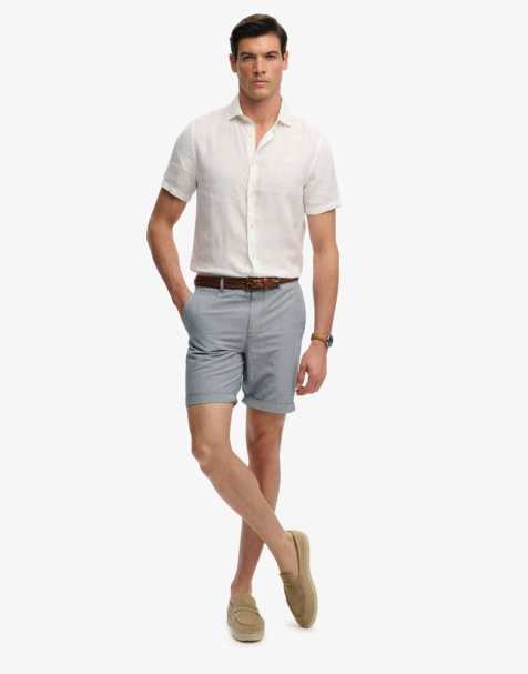 Superdry Premium textured chino shorts in blue houndstooth