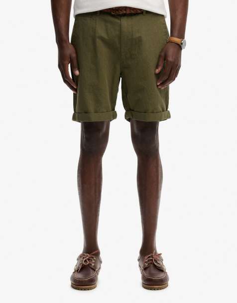 Superdry Premium textured chino shorts in olive houndstooth - view 1