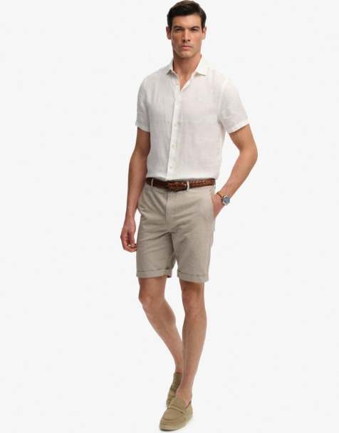 Superdry Premium textured chino shorts in tan houndstooth - view 1