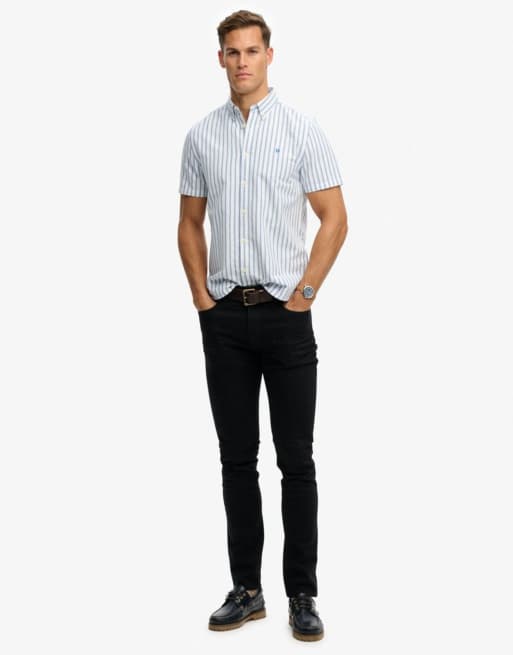 Superdry – Preppy – Kurzärmliges Oxford-Hemd in Blau mit Streifen, 4 von 5