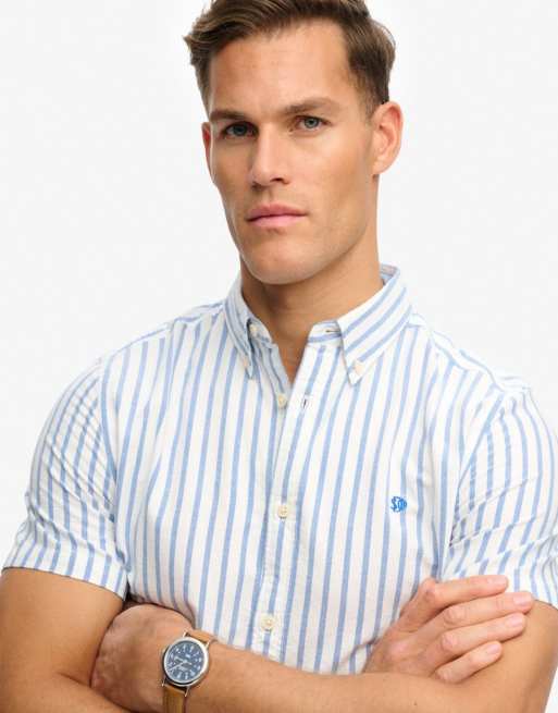 Superdry Preppy oxford short sleeve shirt in blue beach stripe, 3 of 5