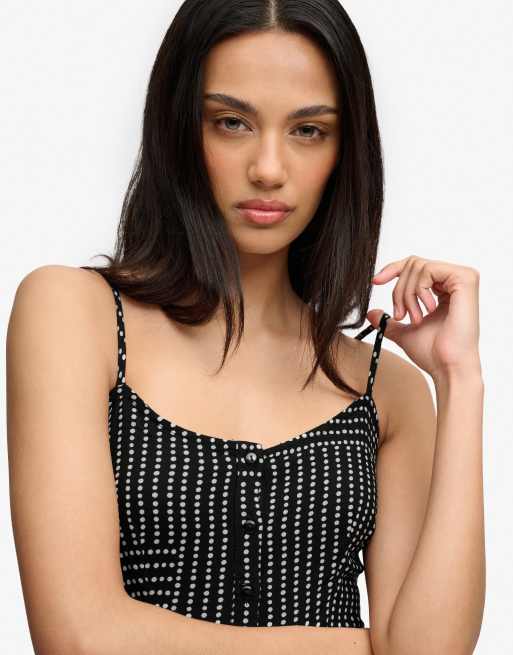 Superdry Print button down cami midi dress in black dot row print, 3 of 6