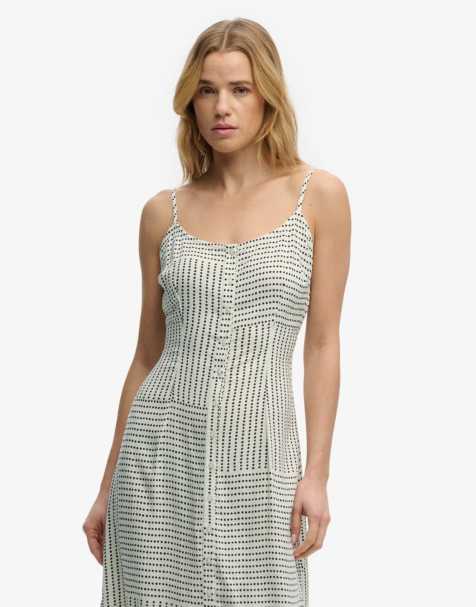 Superdry Print button down cami midi dress in off white dot invert row print