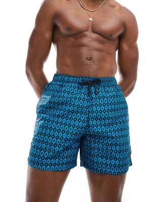 Superdry Printed 15-inch swim shorts in navy geo print-Blue