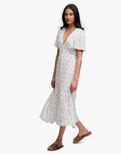 Superdry Printed button short sleeve midi tea dress in carnation cream ditsy stripe, 3 of 6