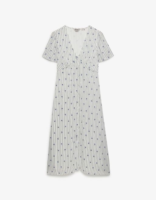 Superdry Printed button short sleeve midi tea dress in carnation cream ditsy stripe, 6 of 6