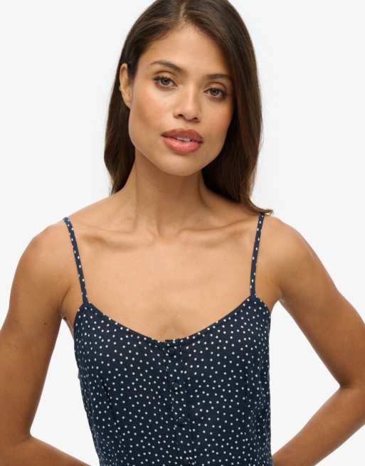 Superdry Printed button-up cami midi dress in alana polka dot ASOS