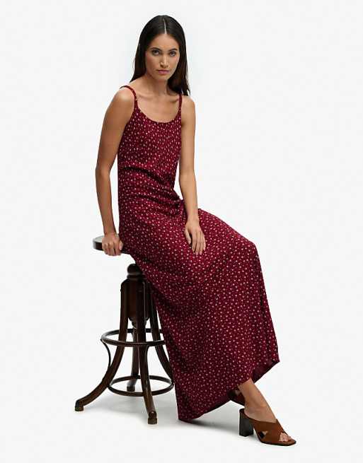 Superdry Printed cami maxi dress in bordeaux red ditsy floral