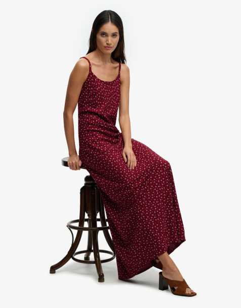 Superdry Printed cami maxi dress in bordeaux red ditsy floral