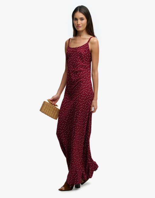 Superdry Printed cami maxi dress in bordeaux red ditsy floral, 4 of 7
