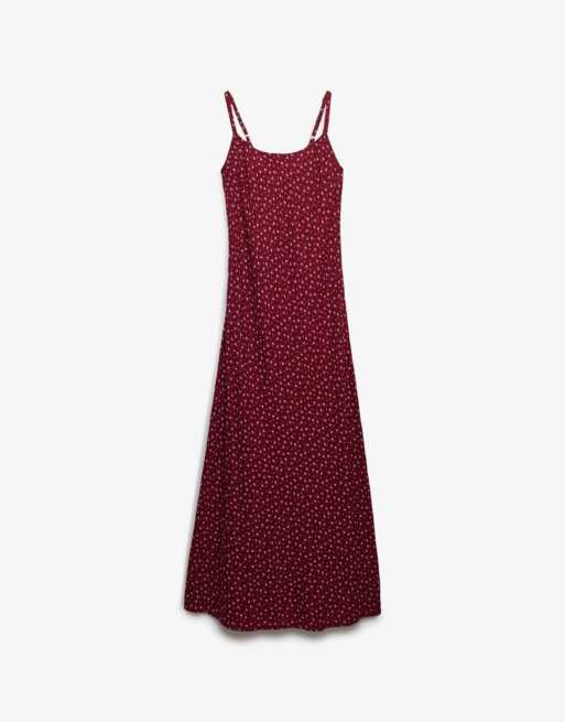 Superdry Printed cami maxi dress in bordeaux red ditsy floral, 7 of 7
