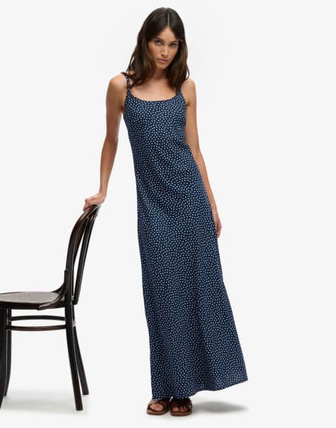Superdry Printed cami maxi dress in navy blue ditsy hearts - view 1