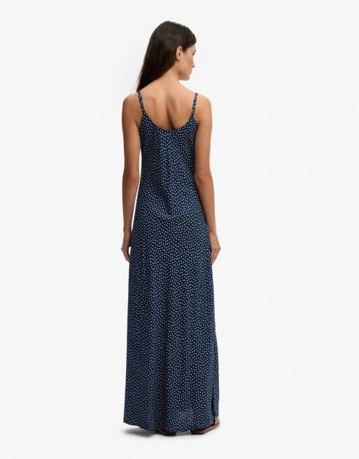 Superdry Printed cami maxi dress in navy blue ditsy hearts, 2 of 6