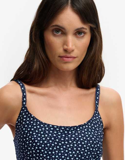 Superdry Printed cami maxi dress in navy blue ditsy hearts, 3 of 6