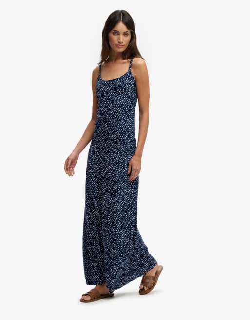 Superdry Printed cami maxi dress in navy blue ditsy hearts, 4 of 6