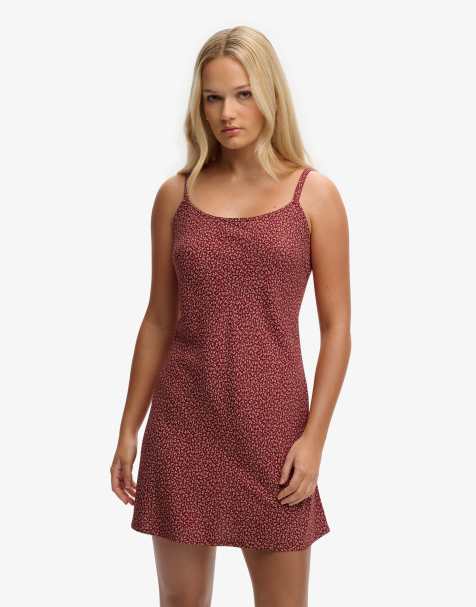 Superdry Printed cami mini dress in bordeaux red mini roses