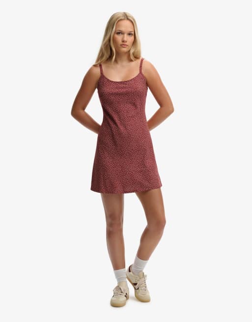 Superdry Printed cami mini dress in bordeaux red mini roses, 4 of 7