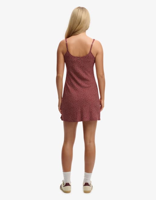 Superdry Printed cami mini dress in bordeaux red mini roses, 5 of 7