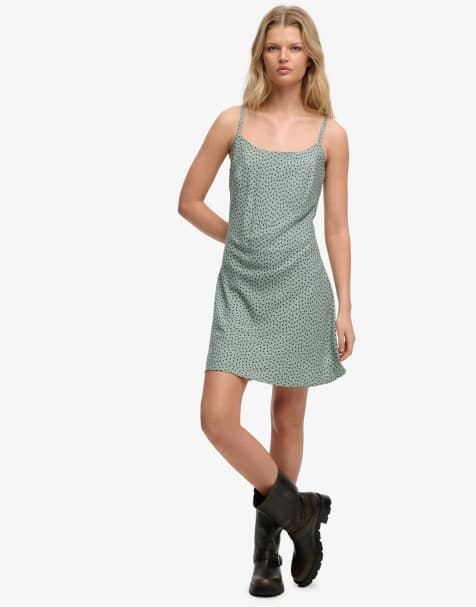 Superdry Printed cami mini dress in green/navy ditsy hearts - view 1