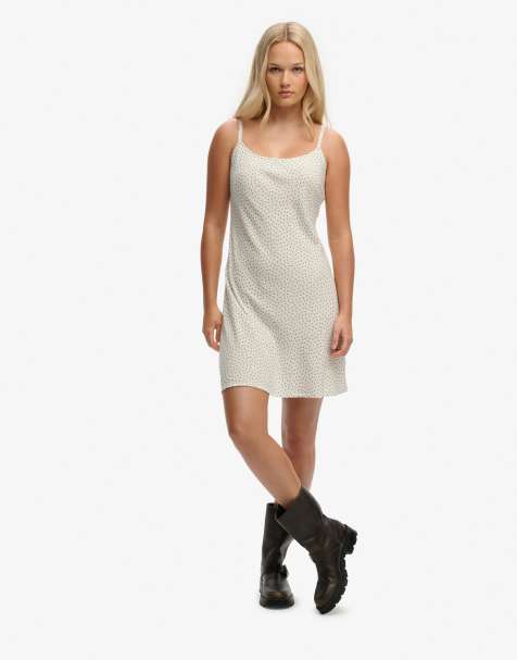 Superdry Printed cami mini dress in light jade green ditsy hearts