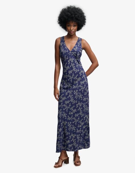 Superdry Printed sweetheart maxi dress in navy block print ditsy - view 1