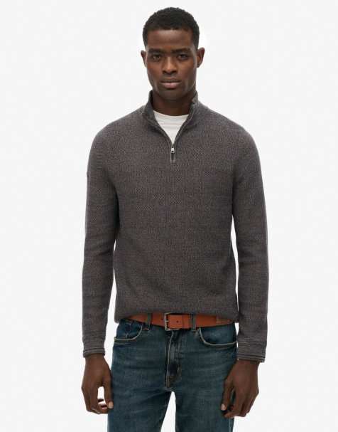 Superdry - Pull à col zippé en coton texturé - Noir/gris foncé - view 1