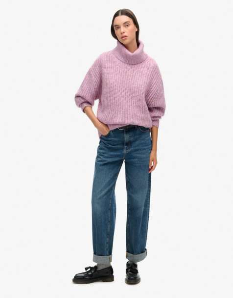 Superdry - Pull à encolure souple en maille côtelée effet brossé - Rose cendré - view 1