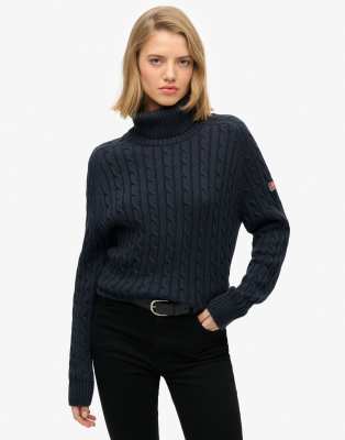 Pull ample à col roulé en maille côtelée - Bleu marine foncé 38