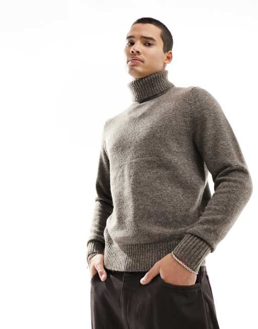 Superdry - Pull brossé à col roulé - Marron noix chiné