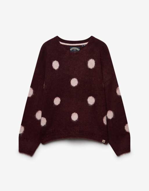 Superdry Pull brossé à pois en rouge port/rose pâle, 6 de 6