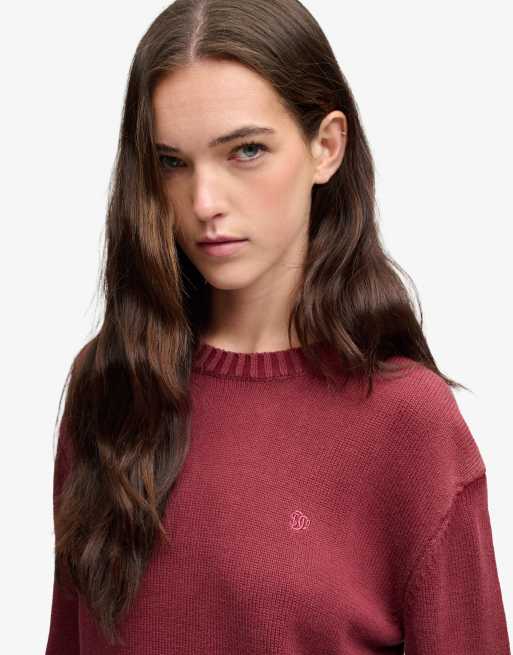 Superdry pull classique en maille lavée à col rond, rouge port, 2 de 7
