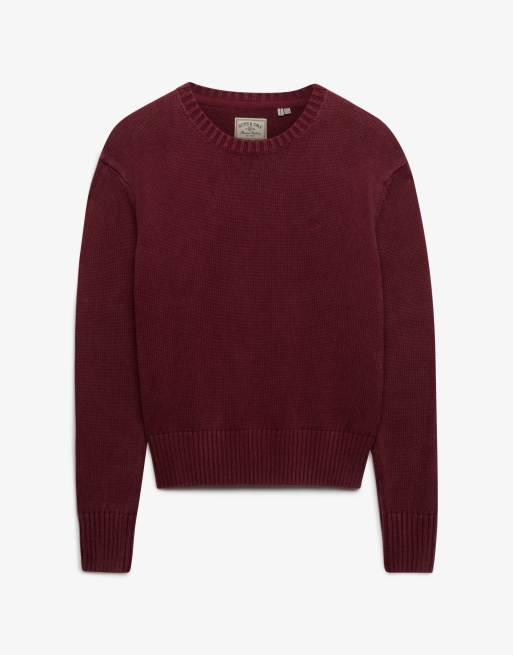 Superdry pull classique en maille lavée à col rond, rouge port, 7 de 7