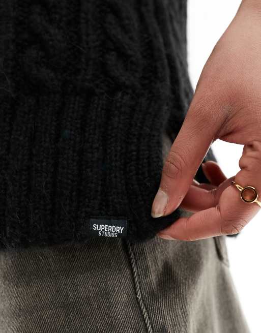 Superdry Pull col montant en maille torsad e Noir ASOS