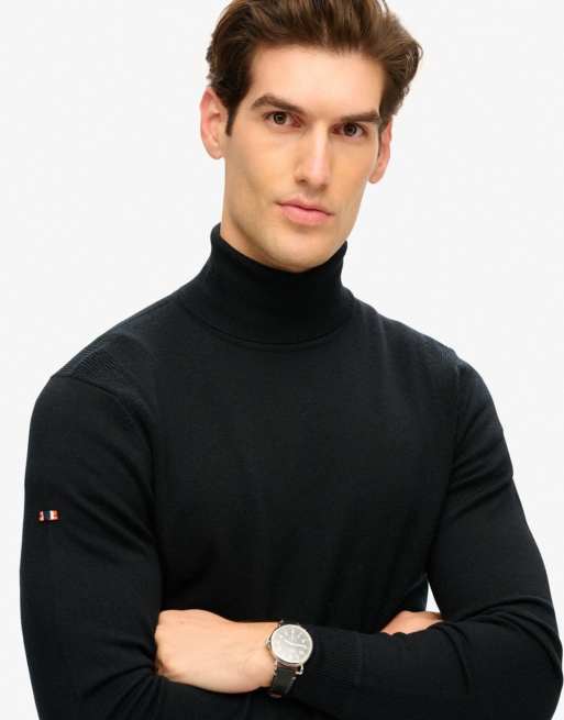 Superdry - Pull col roulé en mérinos - Noir
