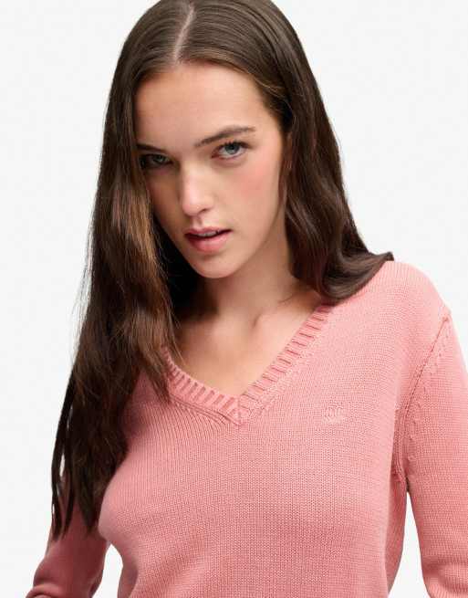 Superdry pull col V délavé en rose fané, 3 de 4
