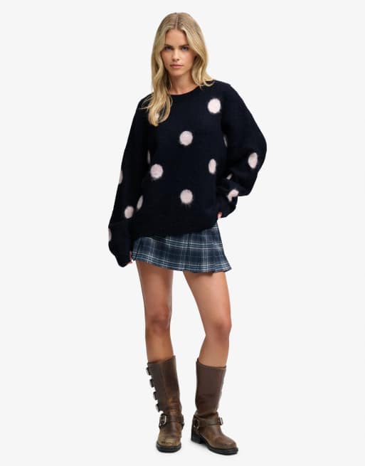 Superdry pull effet brossé à pois en bleu marine/rose pâle, 4 de 6