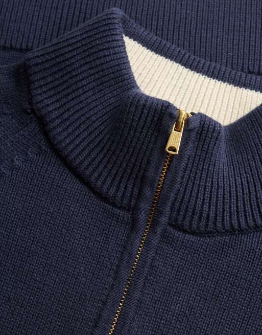 Superdry pull en maille coton classique à demi-zip en bleu marine eclipse, 5 de 6